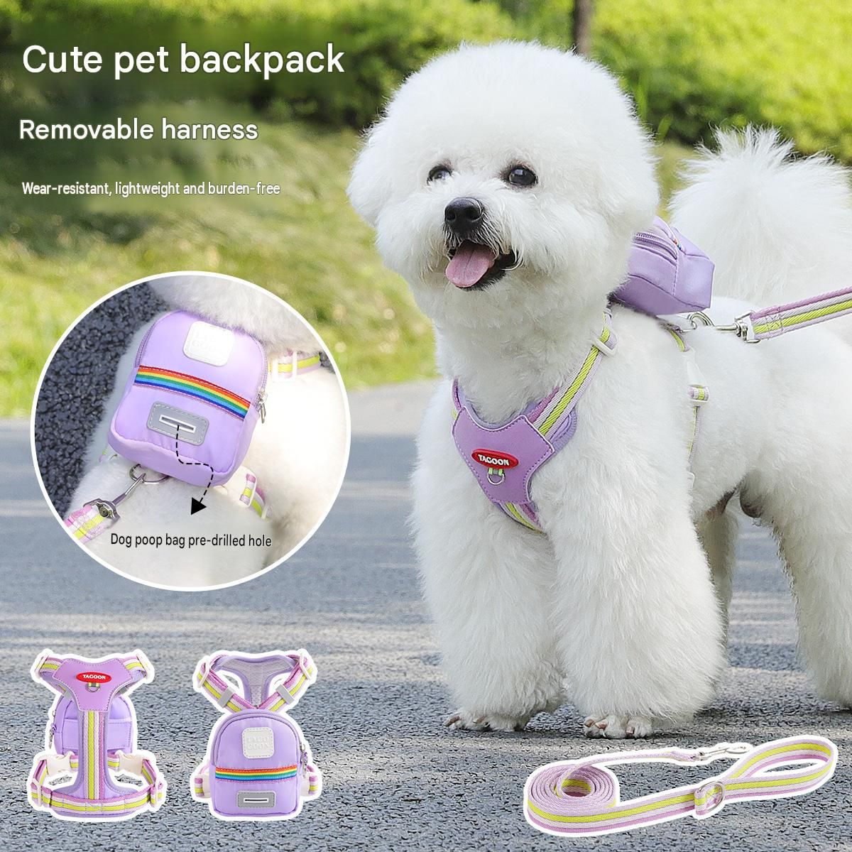 Blue L Size Dog Harness with Detachable Backpack and Leash Set - Breathable…, L/Small image 2