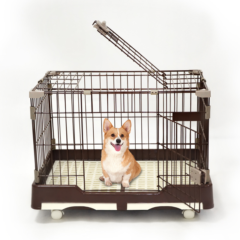 YES4PETS Large Brown Pet Dog Cage Cat Rabbit Crate Kennel With Potty Pad And Wheel image 3