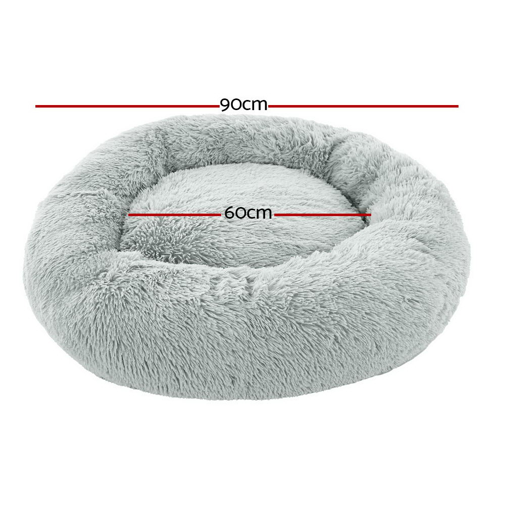 i.Pet Pet Bed Dog Cat 90cm Large Calming Soft Plush Light Grey image 2