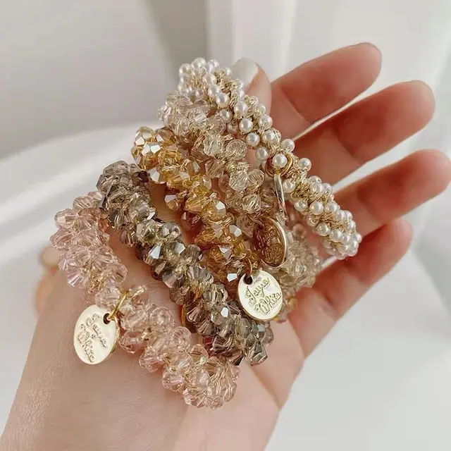 5PCS Crystal Hair Ties Pearl Hair Tie