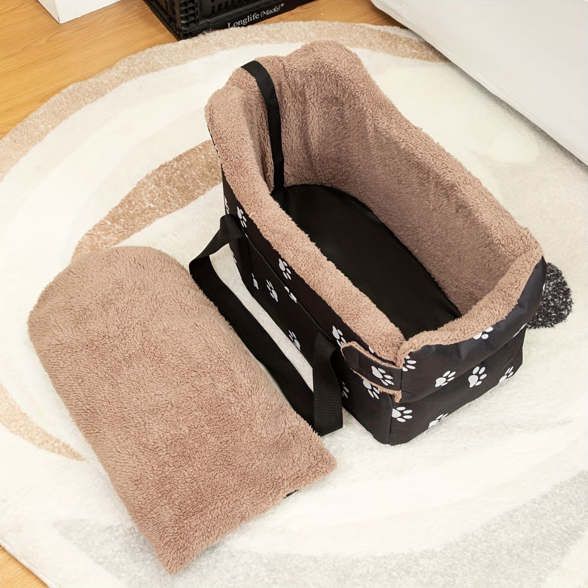 Portable Dog Carrier Dog Transport Box Furry Lining Dog Carrier High-Quality…, Black image 7