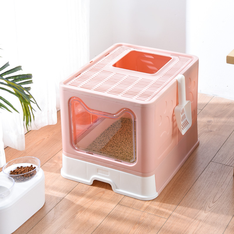 Foldable Cat Litter Box with Pull-Out Tray -Easy Cleaning and Anti-Splash Design Pink… image 7