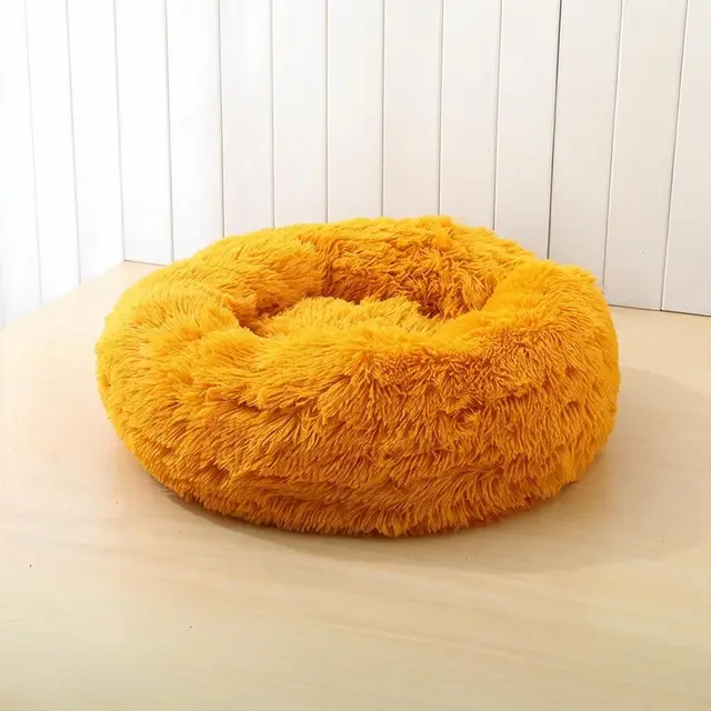 100cm Diameter Turmeric Yellow Plush Bolster Lounger for Senior Cats & Large Dogs