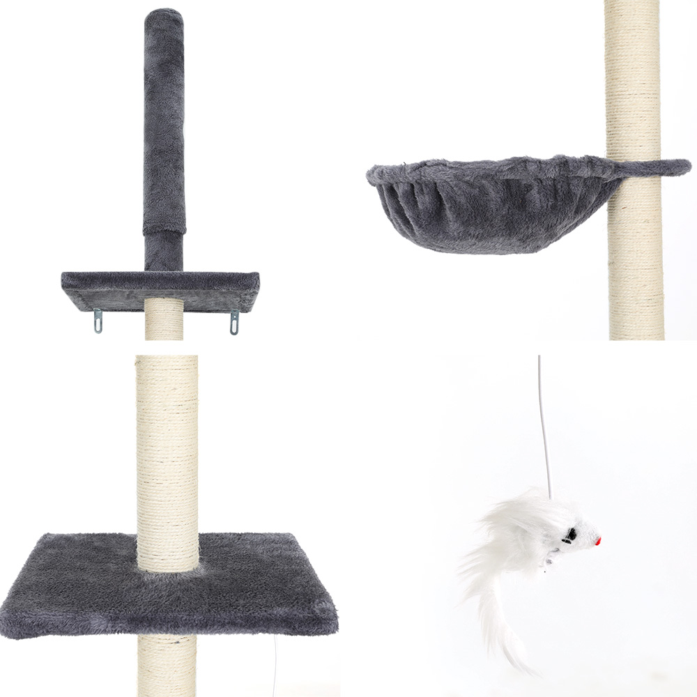 i.Pet Cat Tree 260cm Tower Scratching Post Scratcher Floor to Ceiling Cats Bed Dark Grey image 3