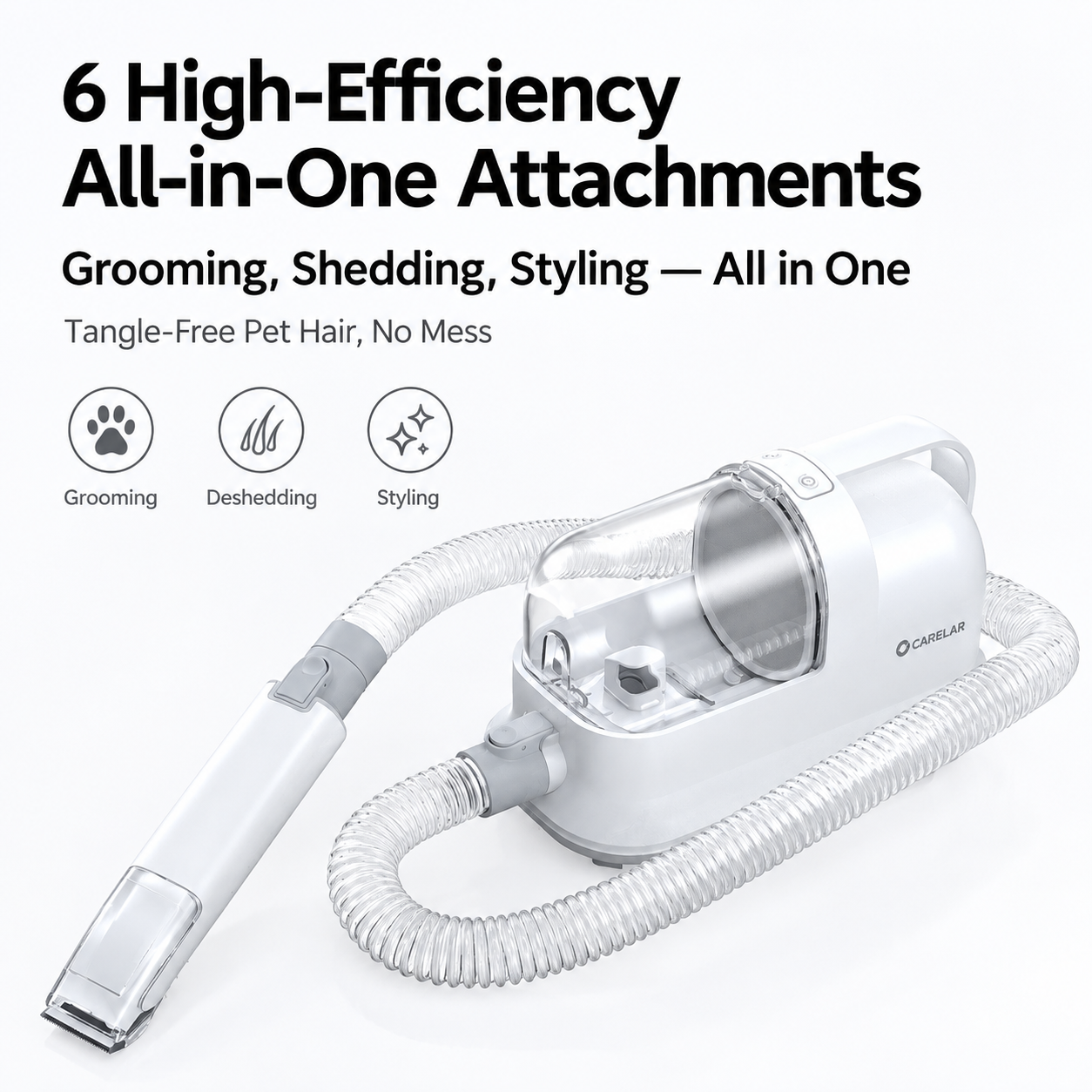 Five-in-One Pet Grooming Vacuum Kit with Clippers, White image 5