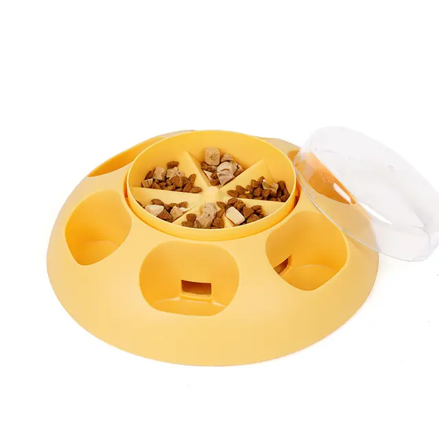 Interactive Pet Slow Feeder & Puzzle Toy - Press to Dispense Food, Yellow