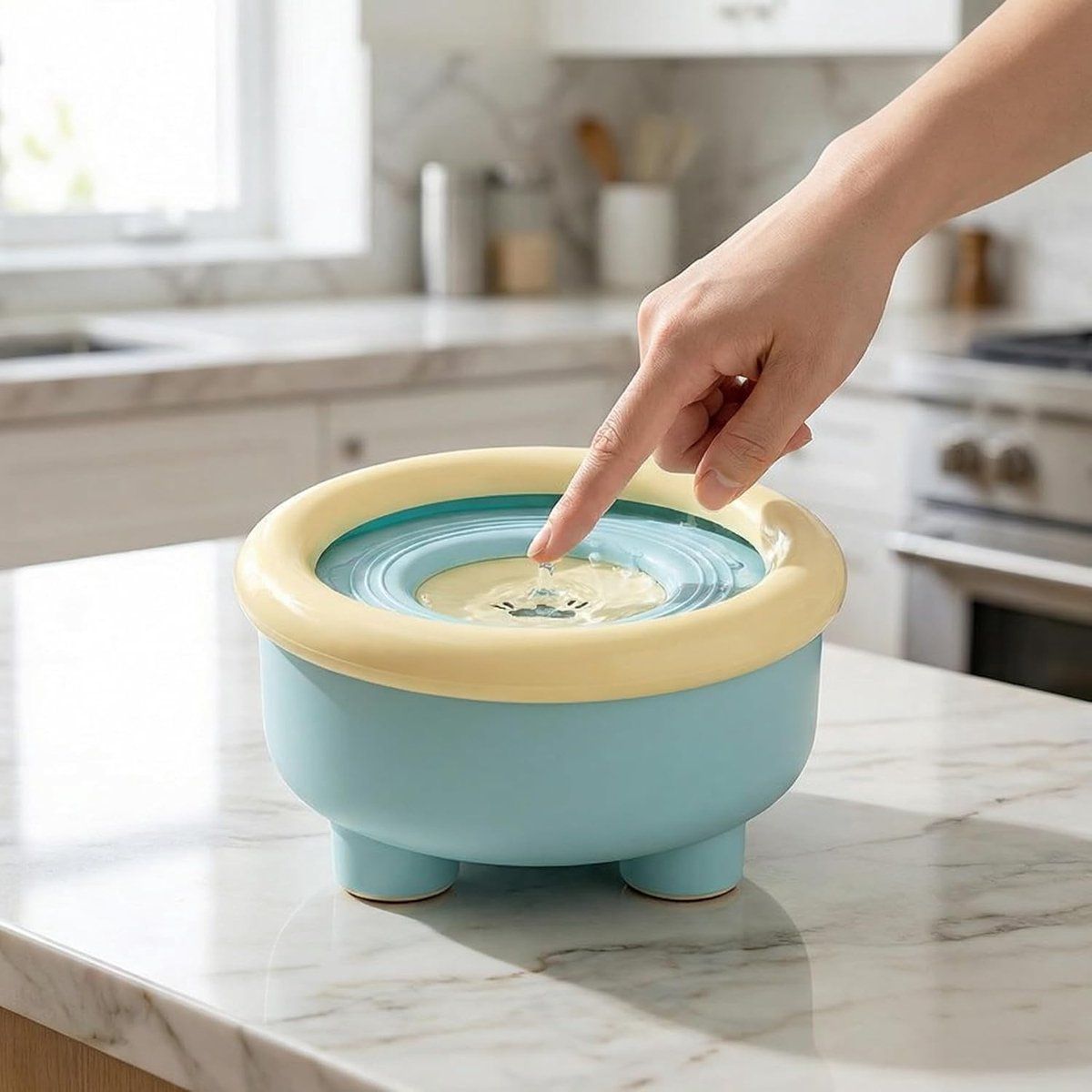 Spill-Proof Splash-Free Pet Water Bowl with Floating Disc, Blue image 5