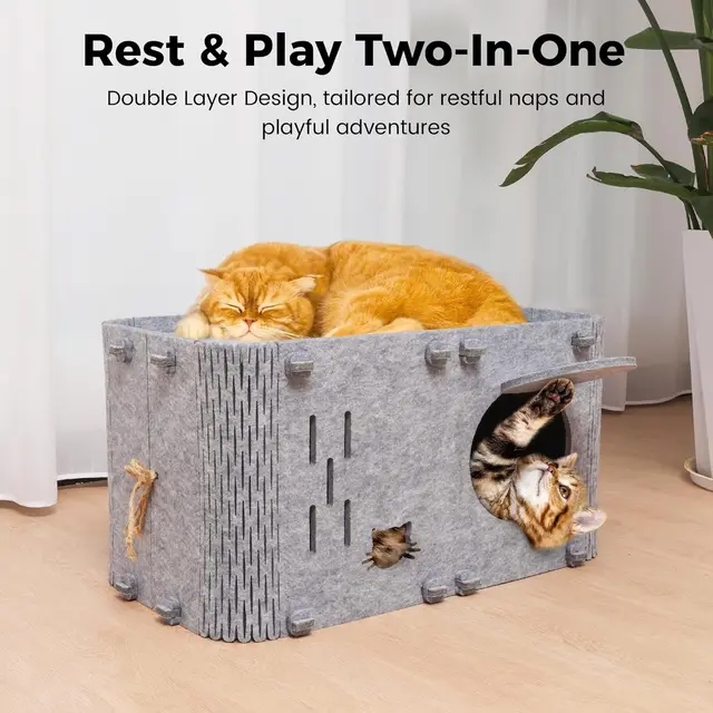 Felt Cat House - Detachable Foldable Breathable Pet Bed for Cats and…, 45 × 35 × 35cm