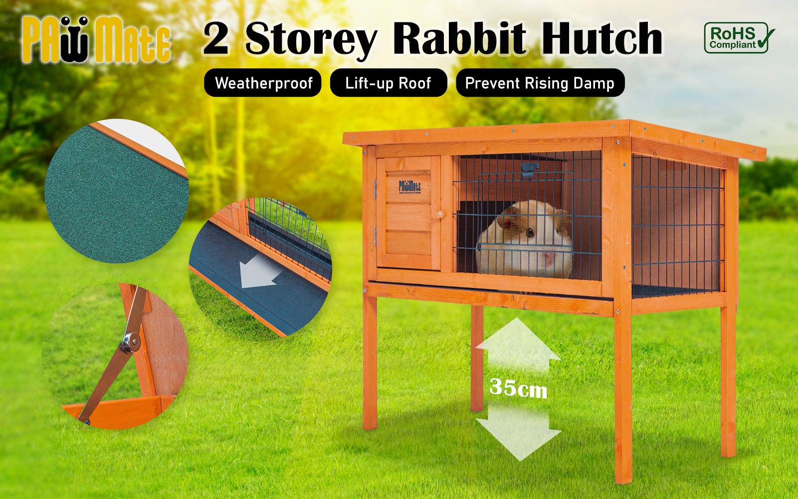 Rabbit Hutch Chicken Coop 91 x 45 x 70cm Free Standing Cage Run Eden image 2