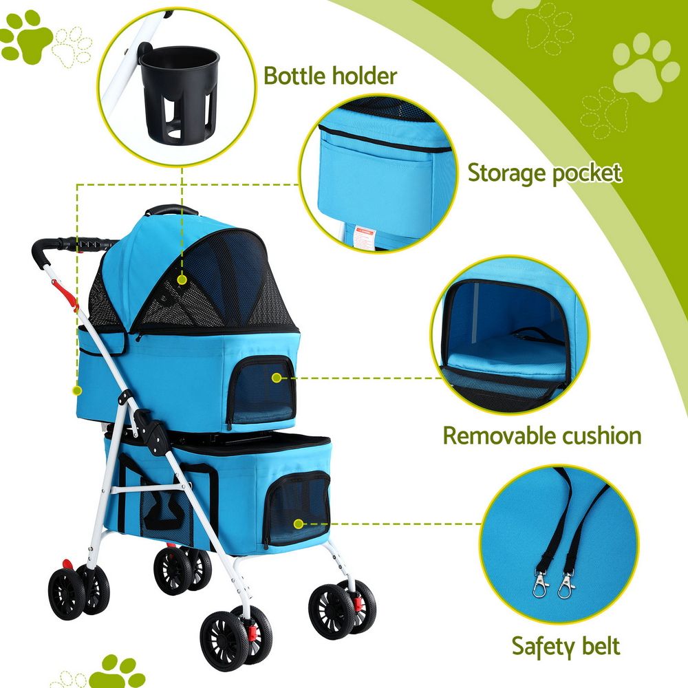 i.Pet 2-Tier Pet Stroller 25kg Capacity & 400pcs Training Pads Combo image 5