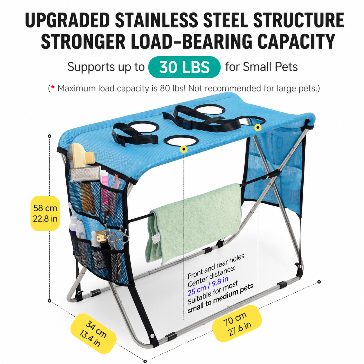 Foldable Pet Grooming Table with Stainless Steel Frame and Breathable Mesh Surface for… image 3
