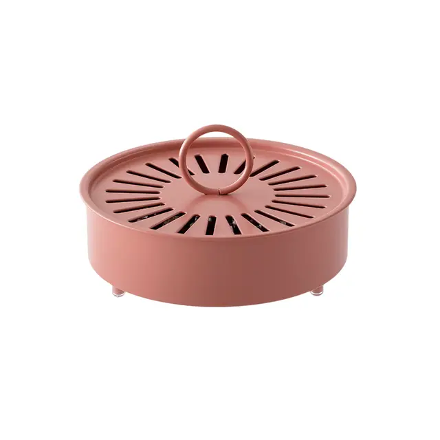 Pink Metal Mosquito Coil Holder with Lid - 15 cm Round Iron Coil Burner with Ash Catcher