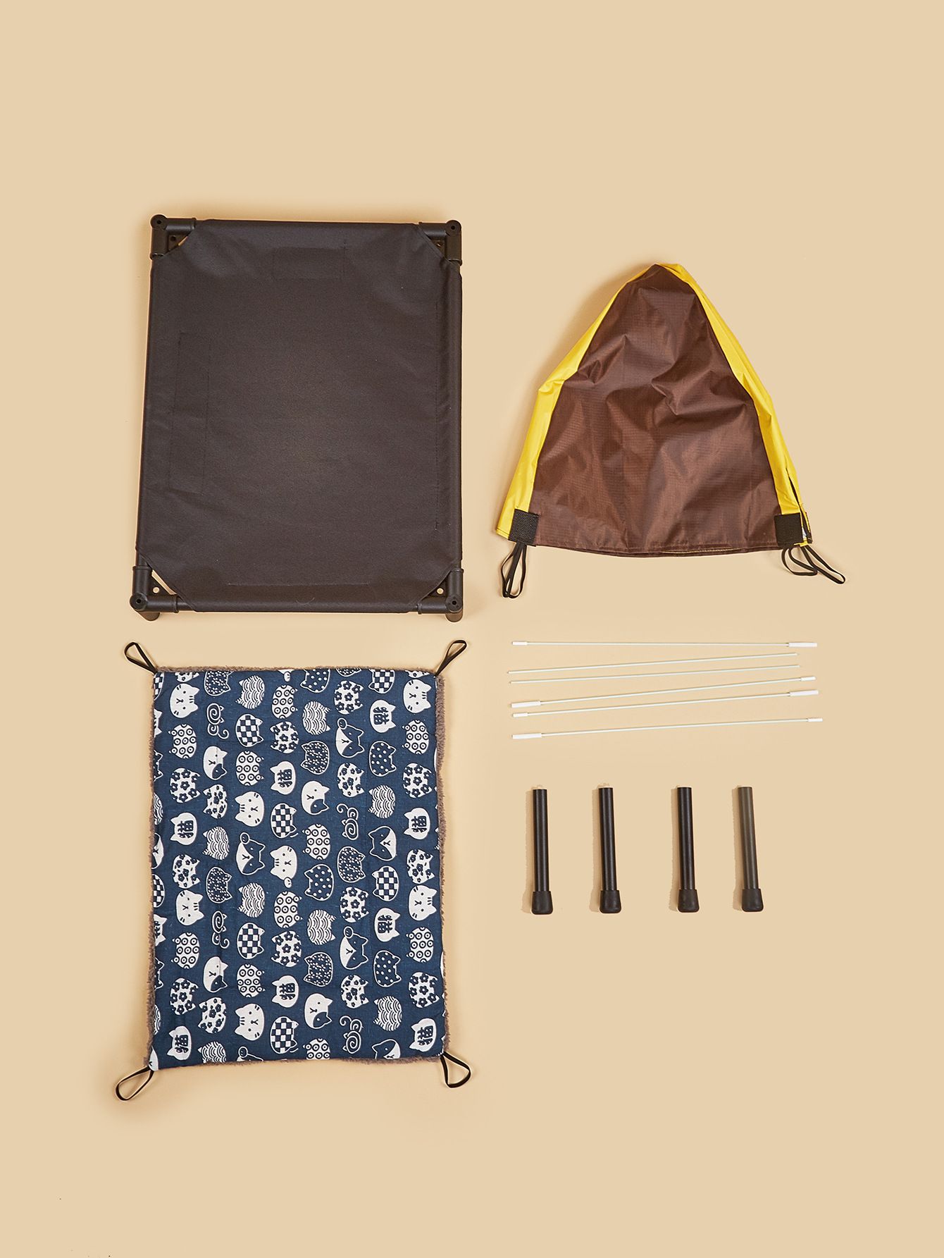 Elevated Pet Cot with Detachable Canopy and Plush Mat, Yellow image 5