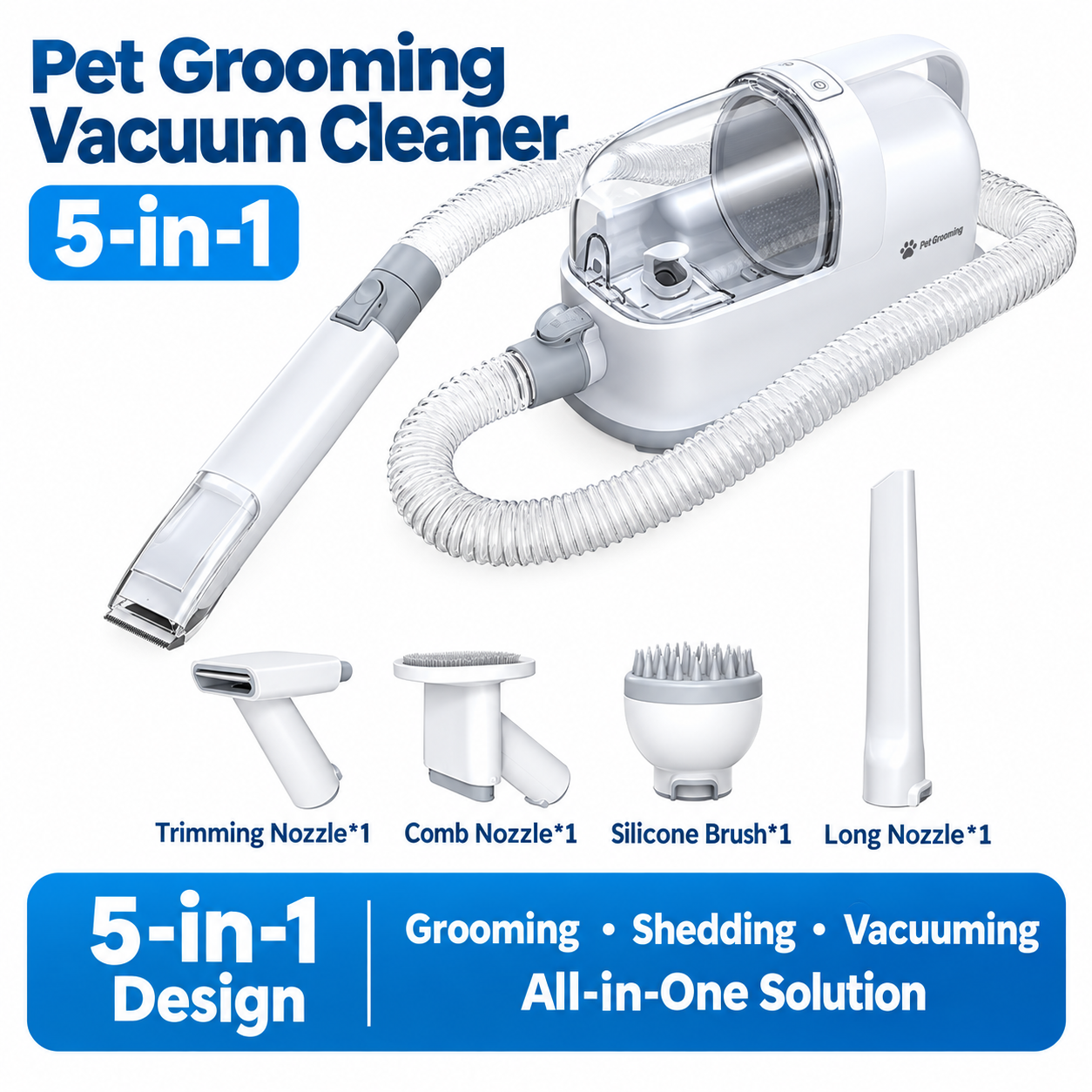 Five-in-One Pet Grooming Vacuum Kit with Clippers, White image 4