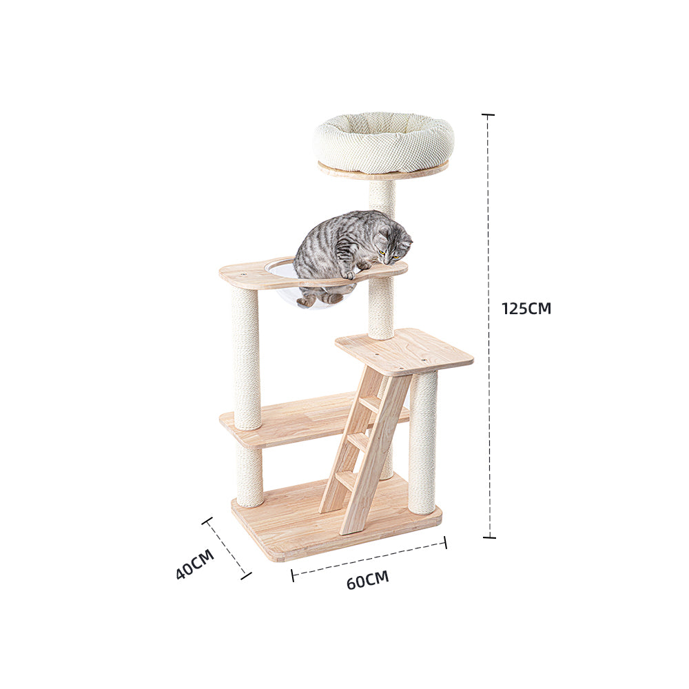 HONEYPOTCAT Serenity Plush Top Cat Tower - Wood Varnish 125cm image 2