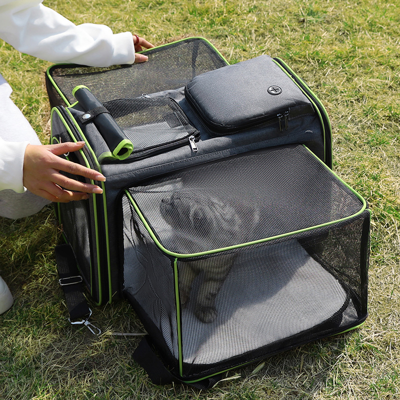 Gray Orange Foldable Portable Pet Carrier Bag - Large Capacity Travel Backpack for… image 2