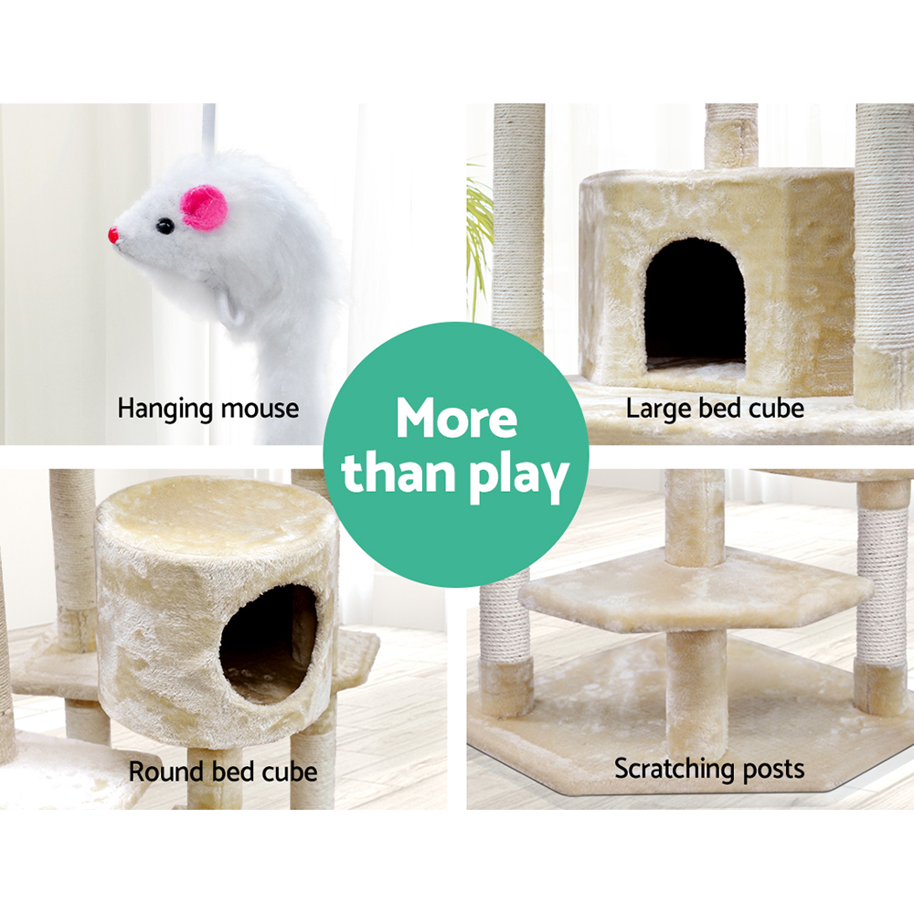 i.Pet Cat Tree 203cm Tower Scratching Post Scratcher Condo Trees House Bed Beige image 7