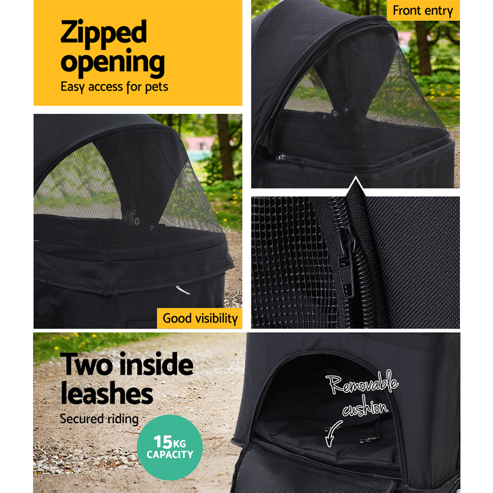 i.Pet Pet Stroller Dog Pram Cat Carrier Travel Large Pushchair Foldable 4 Wheels Black image 6