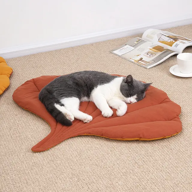 1 Pcs Yellow Leaf-Shaped Pet Sleeping Mat - Durable Dog Floor Pad & Cat Bed for…