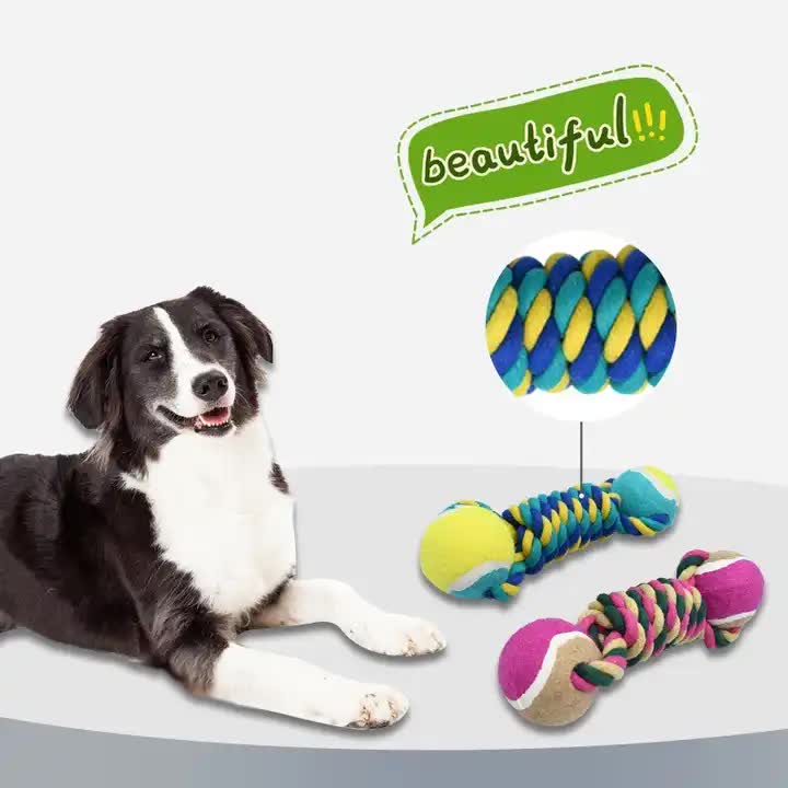 2 PCS Orange Durable Cotton Rope and Tennis Ball Dog Toy Set - Chew Resistant Tug…, S image 2