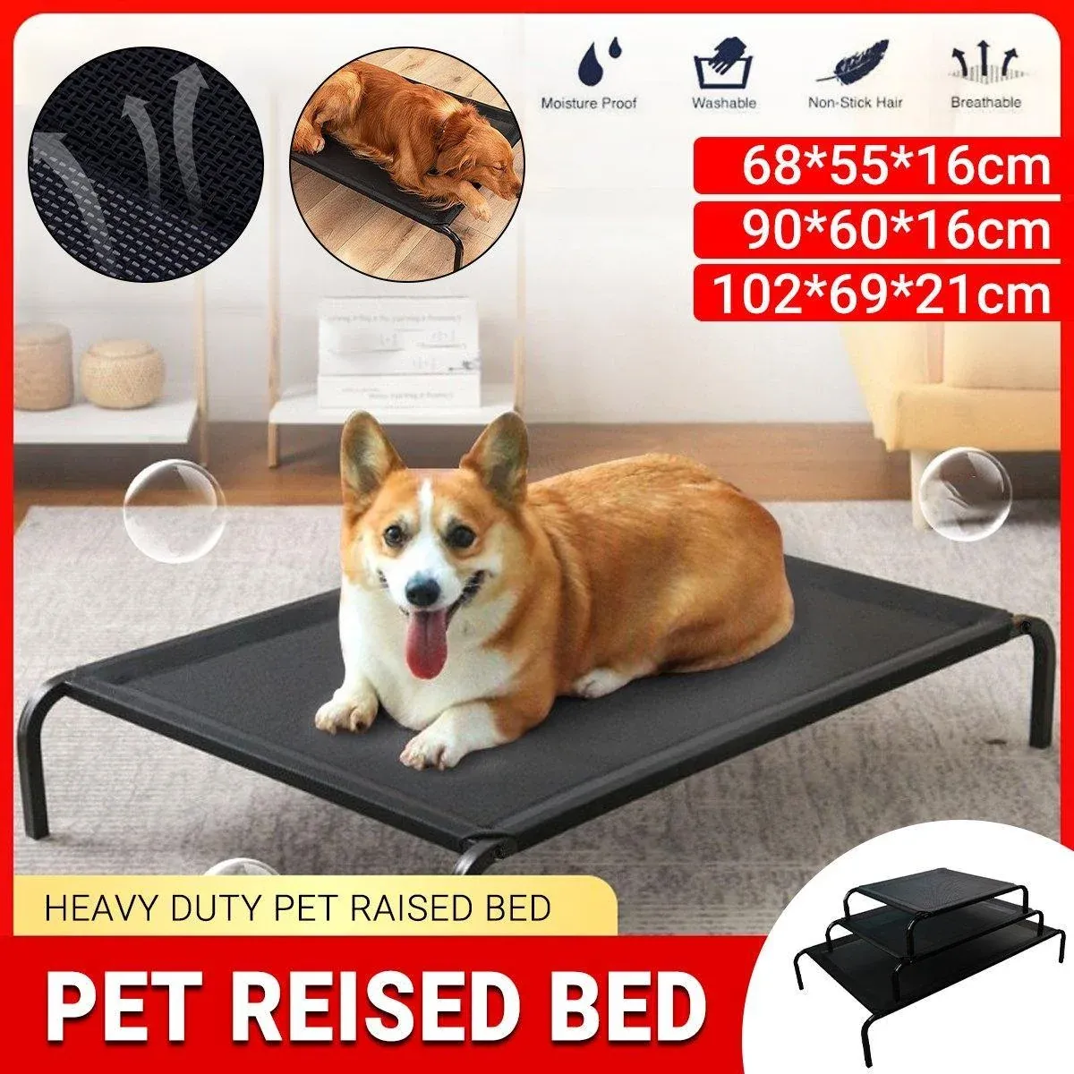 Heavy Duty Pet Raised Bed Elevated Trampoline Hammock Cat Dog Raised Deluxe - M image 2