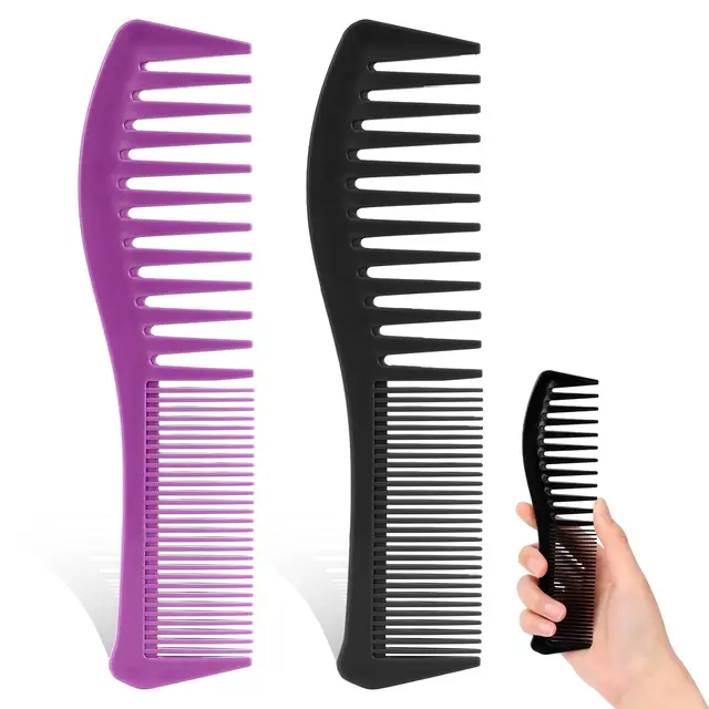 Plastic Comb All-Purpose Hair Grooming Set - 2 Pack Double-Sided Barber…, Purple/Black
