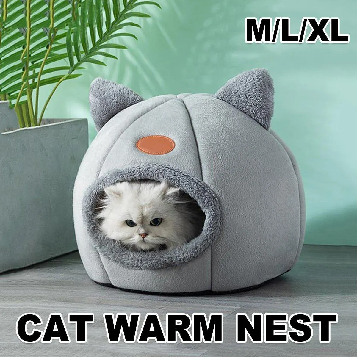 Cat Bed Winter Warm Enclosed Pet House Cozy Indoor Sleeping Nest for Cold Weather - XL image 2