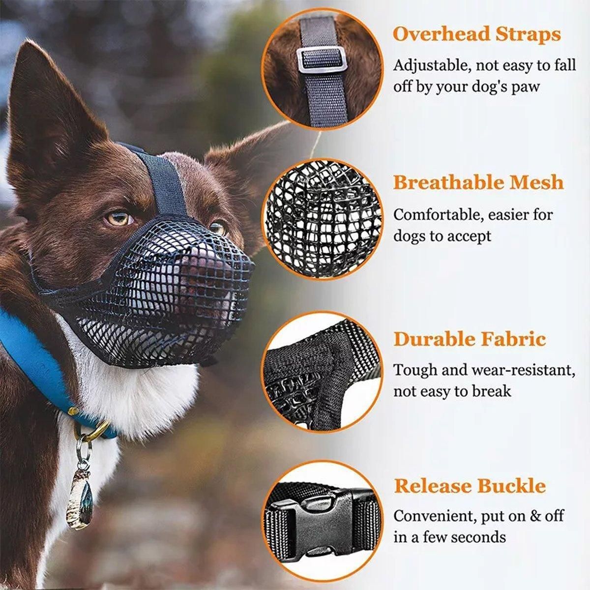 2PCS Adjustable Mesh Pet Dog Muzzle Mask Mouth Cover No Bite Strap Mouth Cover - Black-M image 7