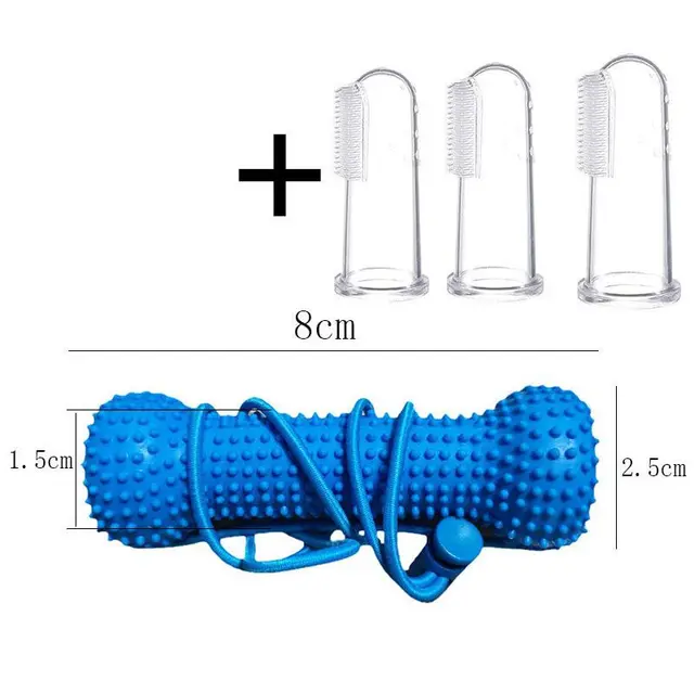 Dog Dental Chew Toy and Finger Brush Set - 8cm Blue Hands Free Chew Toy with 3…