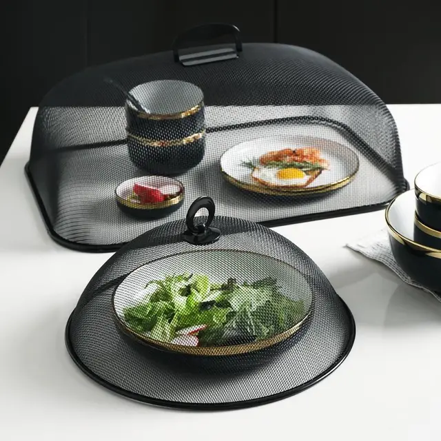 Food Cover Dense Mesh Design 180 Degree Rotatable Simple Iron Food Screen with Handle…