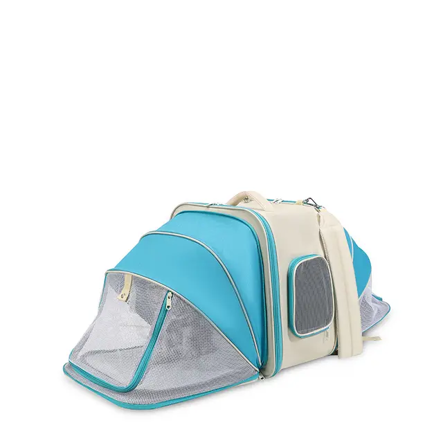 Expandable Pet Carrier Backpack for Cats & Small Dogs - Breathable Mesh, Blue