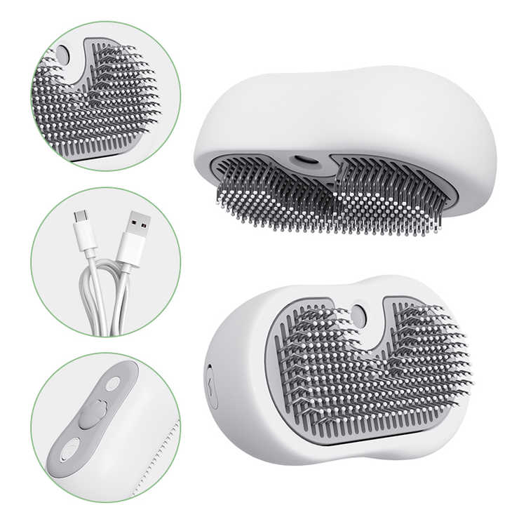 2 Pcs Grey and White 3-in-1 Pet Grooming Steam Brush – Silent image 3