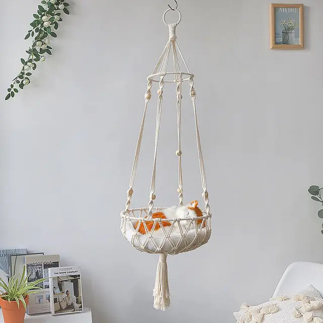 Pet Hammock for Cats with Wooden Beads - Pet Swing padding not included (Diameter…