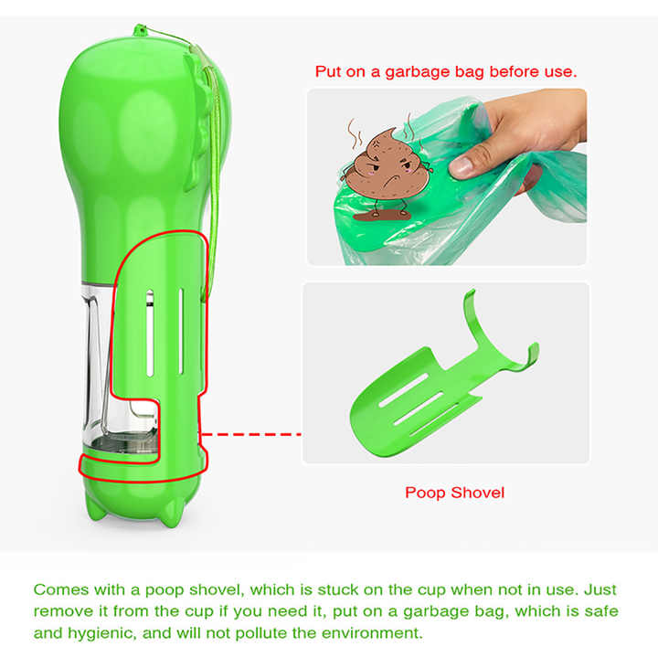 Yellow Portable Pet Water Bottle with Waste Bag Dispenser - 300ml Leak-Proof Travel… image 3