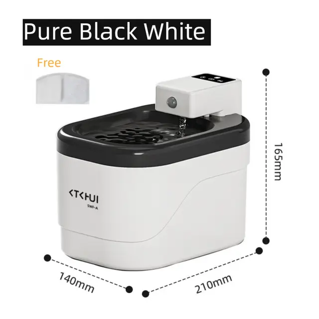 Pure Black and White Smart Motion Sensor Wireless Pet Water Fountain - 2L Cordless…