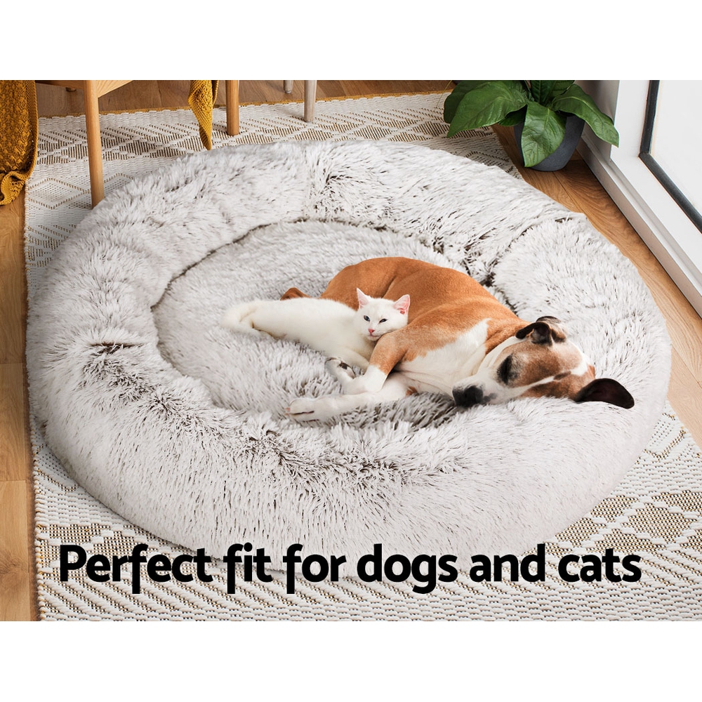 i.Pet Pet Bed Dog Cat 110cm Calming Extra Large Soft Plush White Brown image 7