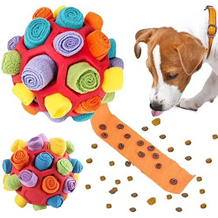 Orange Ball And Colorful Strips Of Fabric Interactive Pet Snuffle Ball…