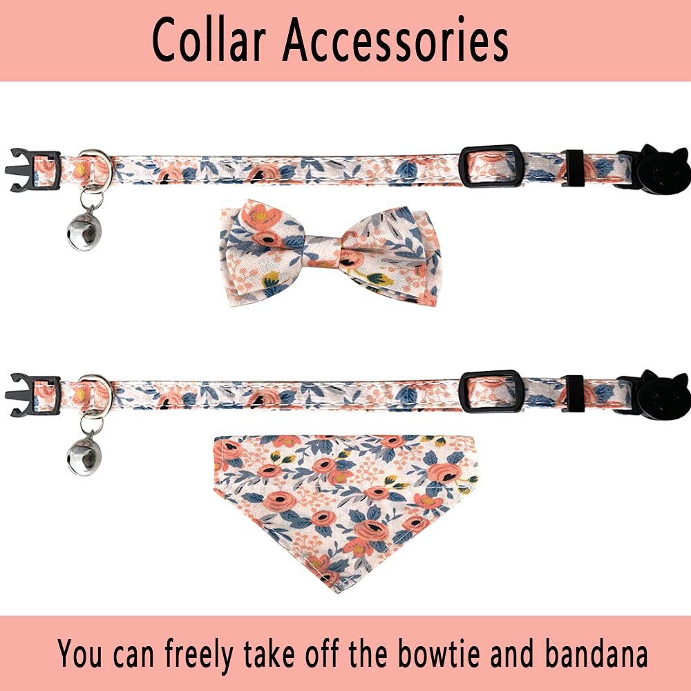 2 Pcs Sets Cat Collar Bandana Bells Set – Adjustable from 7.8"- 10.5" image 3