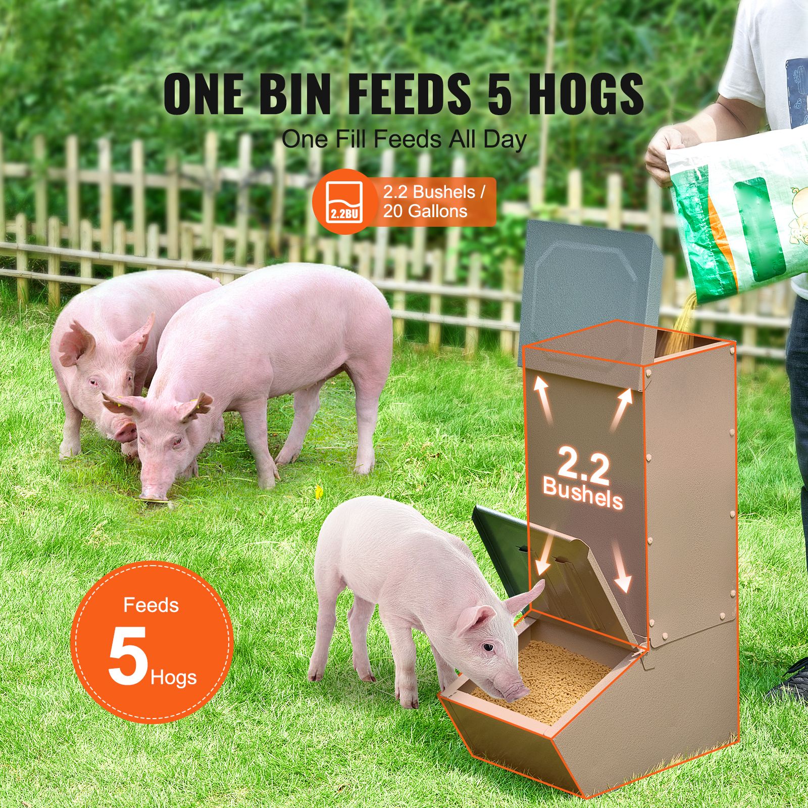 Hog Feeder 2.2 Bushel Metal Double Door Pig Feeder Feeding up to 5 Hogs image 2