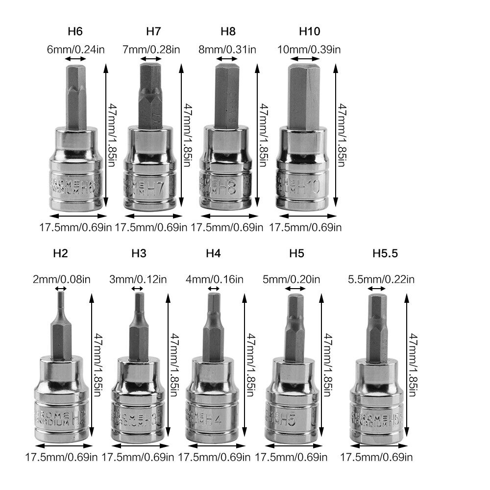 9pcs Allen Key Sockets Hex Bit Socket Set 3/8" Drive Drill Metric Tools 2–10mm image 2