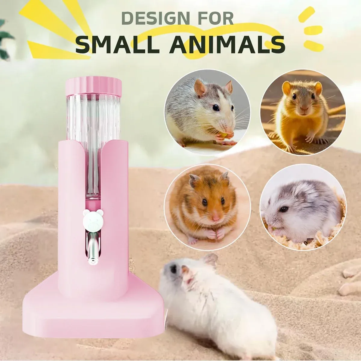 Hamster Water Dispenser Kettle Large Leak Proof Bracket Pet Drinking Supplies - Yellow image 11