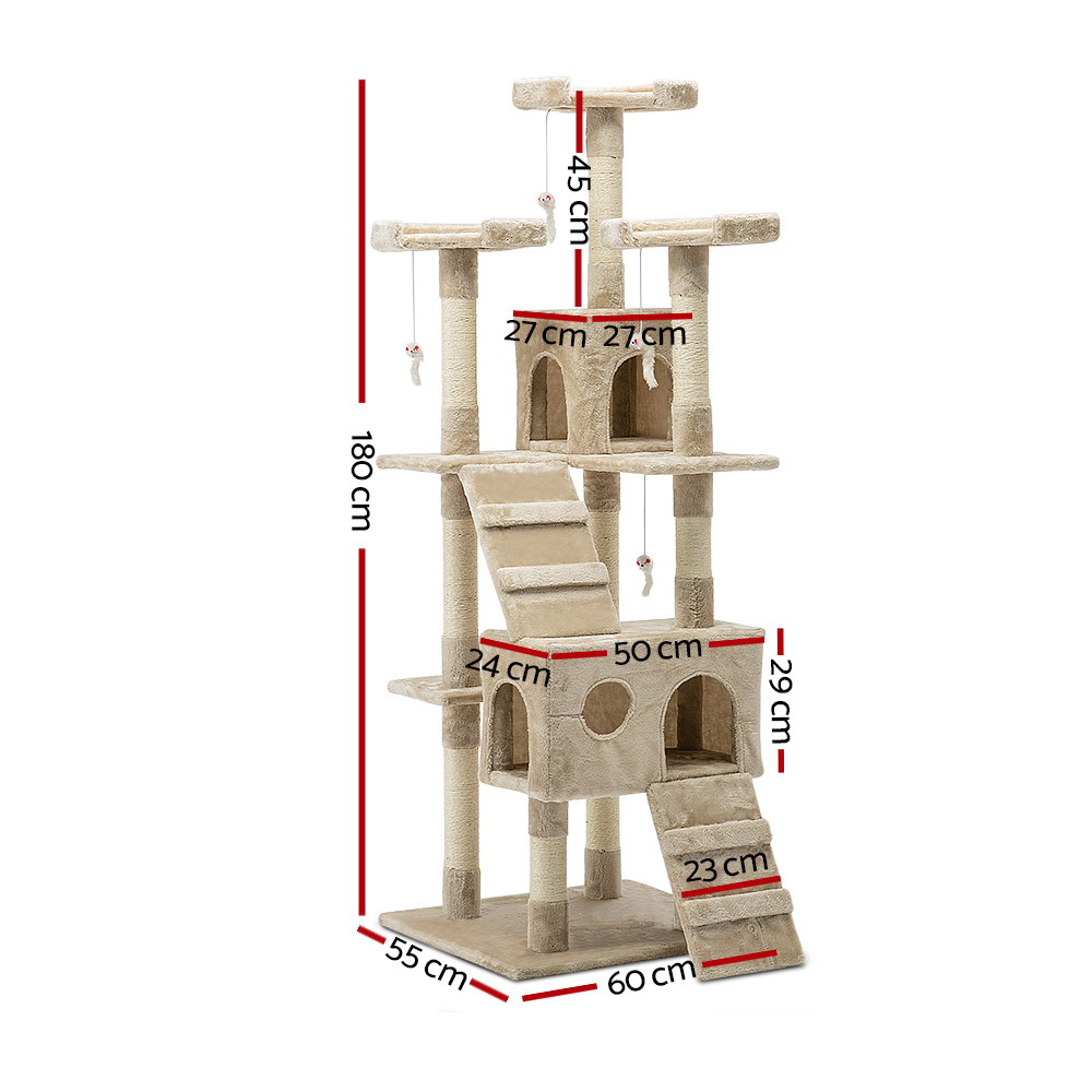i.Pet Cat Tree 180cm Tower Scratching Post Scratcher Wood Condo House Toys Beige image 2