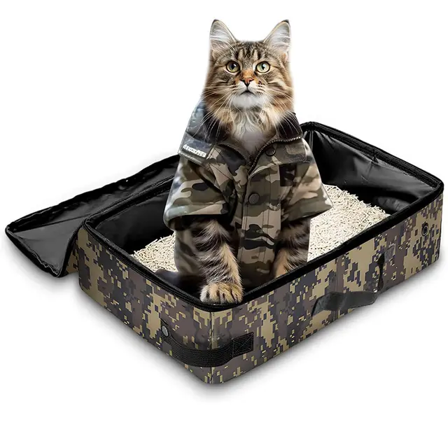 Camouflage Portable Foldable Cat Litter Box - Waterproof Travel Litter Pan for Cats