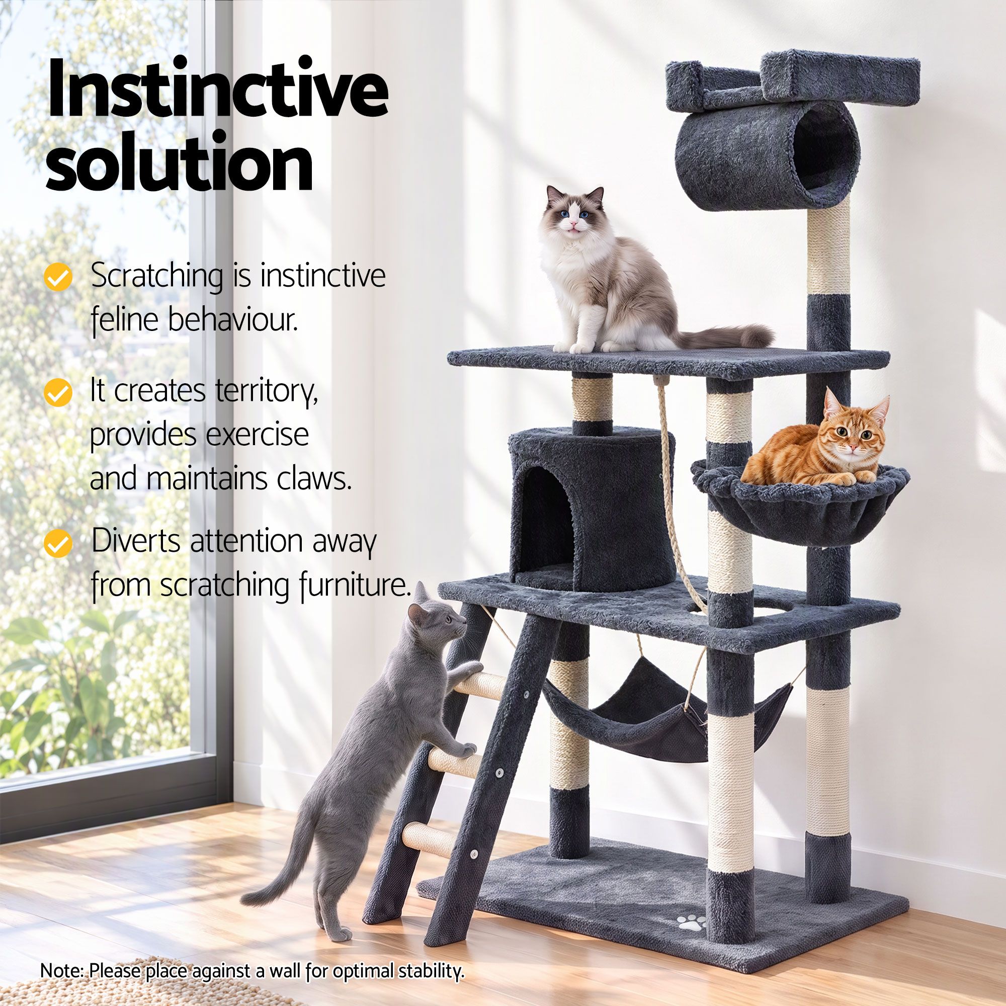 i.Pet Cat Tree 141cm Tower Scratching Post Scratcher Condo Wood House Bed Grey image 6