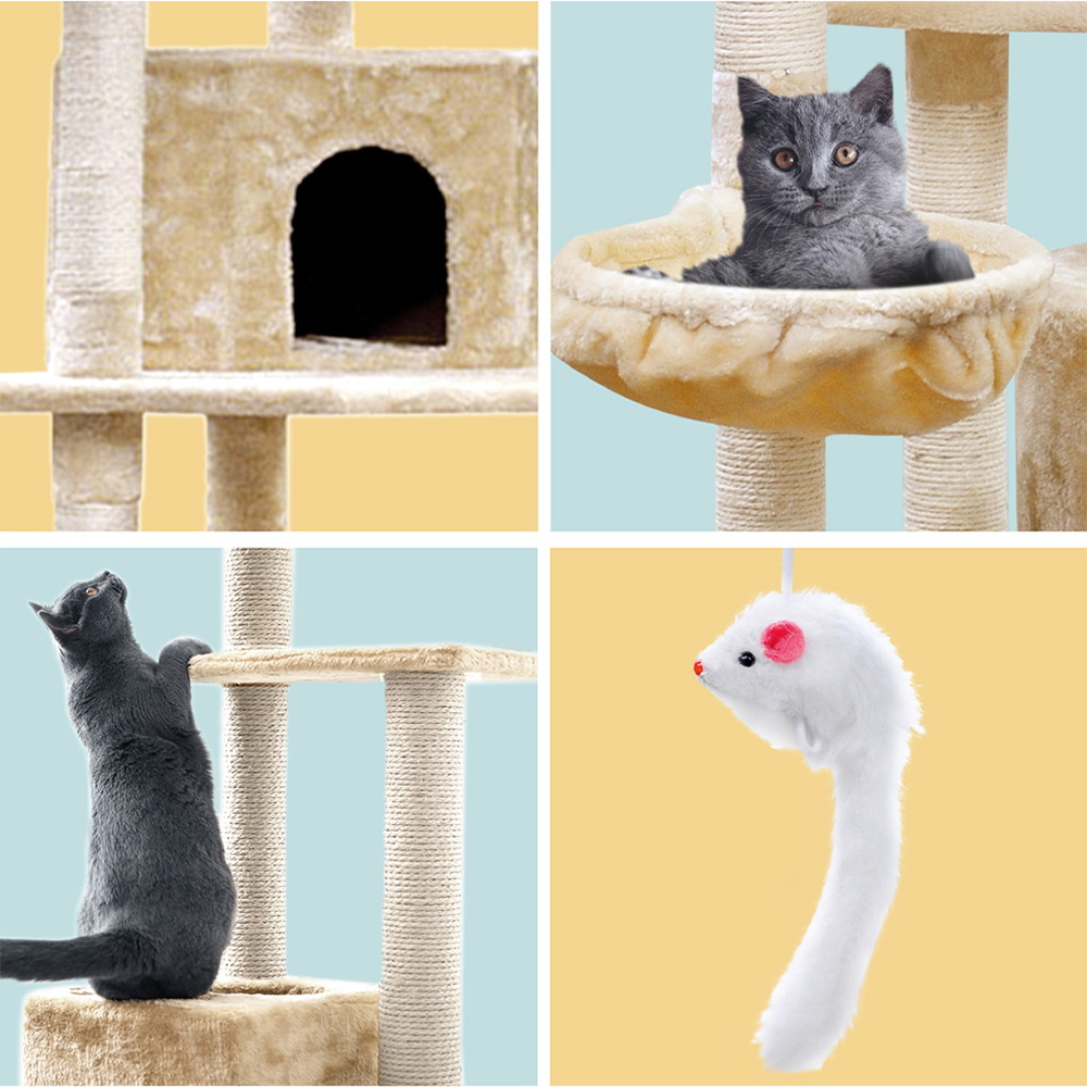 i.Pet Cat Tree 203cm Tower Scratching Post Scratcher Condo Trees House Bed Beige image 5