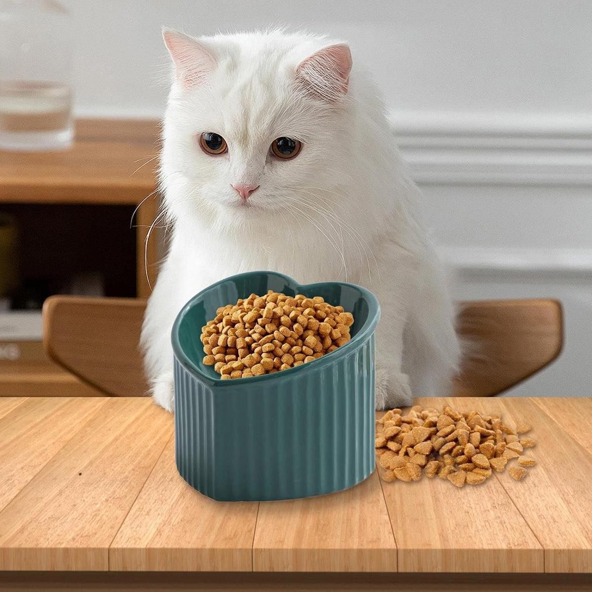 Love Shape Slanted Cat Bowl Ceramic Pet Bowl for Cats Food Water Feeding Dish - Dark… image 6
