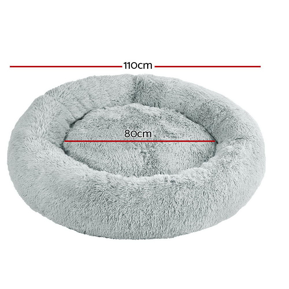 i.Pet Pet Bed Dog Cat 110cm Calming Extra Large Soft Plush Light Grey image 2