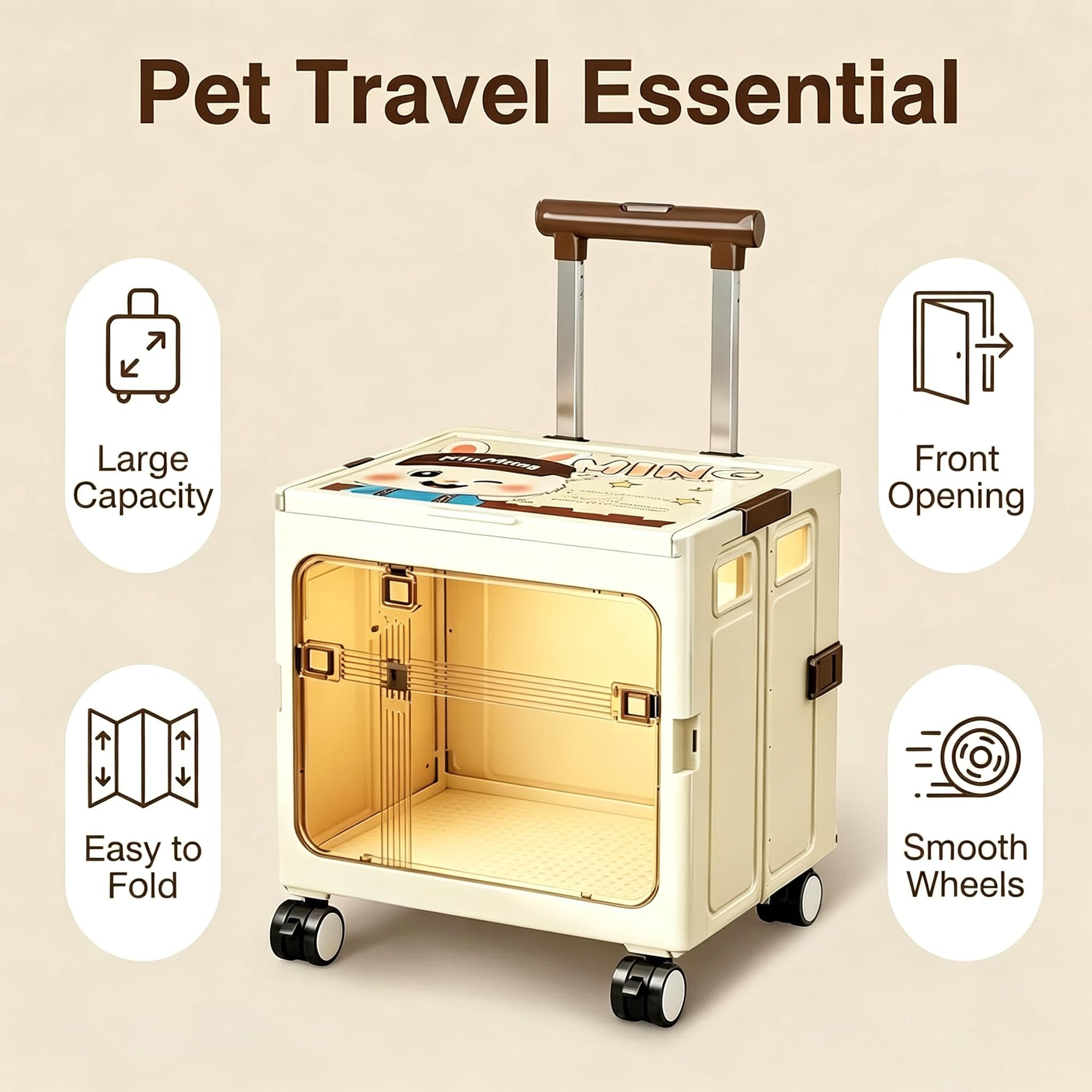 Foldable Sliding crates Large-Capacity suitcases – Compact and Foldable Design, Beige image 3