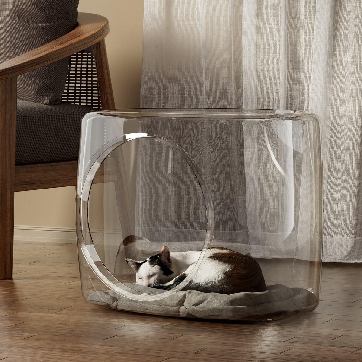 Transparent Capsule Cat Litter Box Semi Enclosed Cat House for Indoor Use image 7