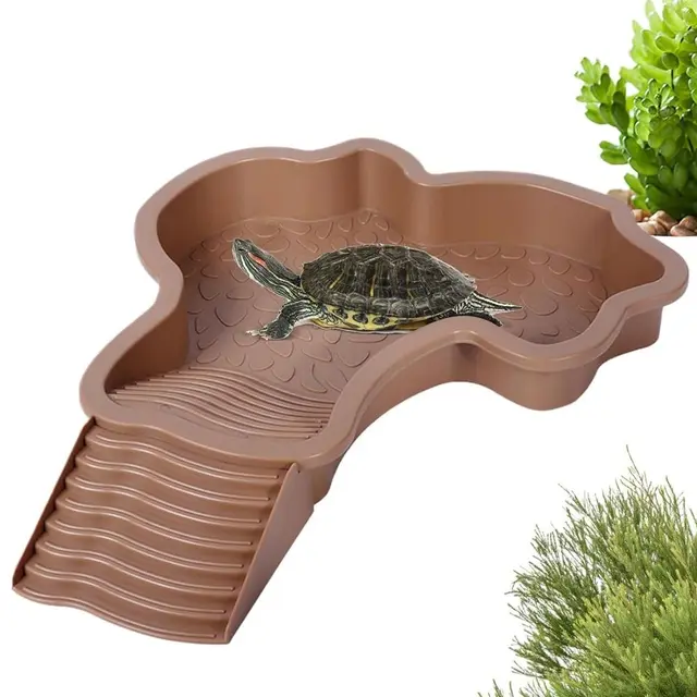 Reptile Bathing Pool Turtle Bath Amphibians Accessories with Ramp Tortoise Feeder…